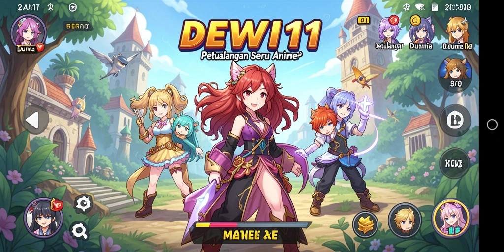 Tampilan gameplay DEWI11 yang memukau dengan karakter anime yang menarik.