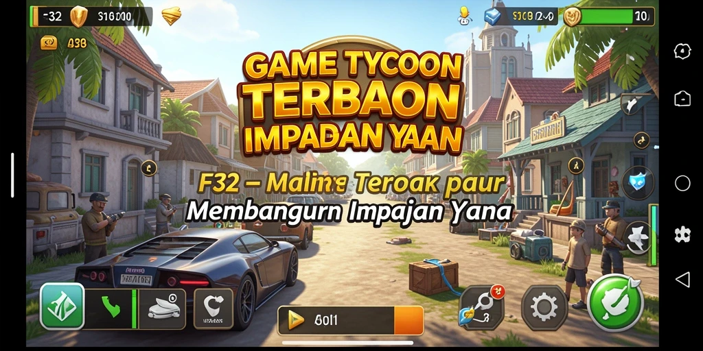 Tangkapan layar utama F32 menampilkan gameplay menarik yang memperlihatkan manajemen bisnis.