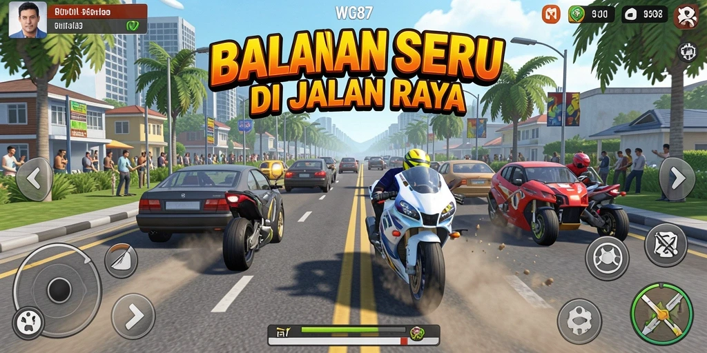 Screenshot gameplay balapan WG87 menampilkan aksi mendebarkan di trek.